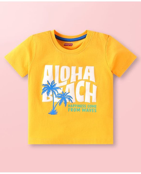 Babyhug Cotton Knit Half Sleeves T-Shirts with Beach Theme Print & Stripes Pack of 3 - Yellow & Blue
