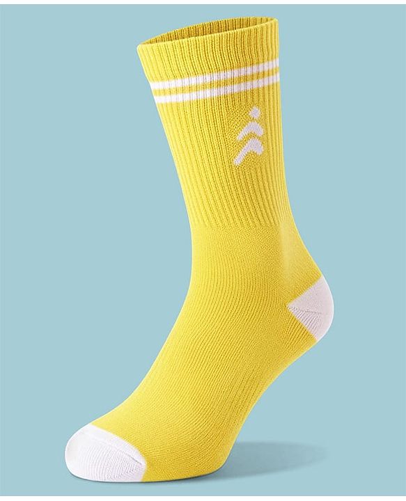 Pine Active Cotton Lycra Knit Breathable Athletic Calf Length Socks With Logo Design Pack of 3 - Red, Yellow & White