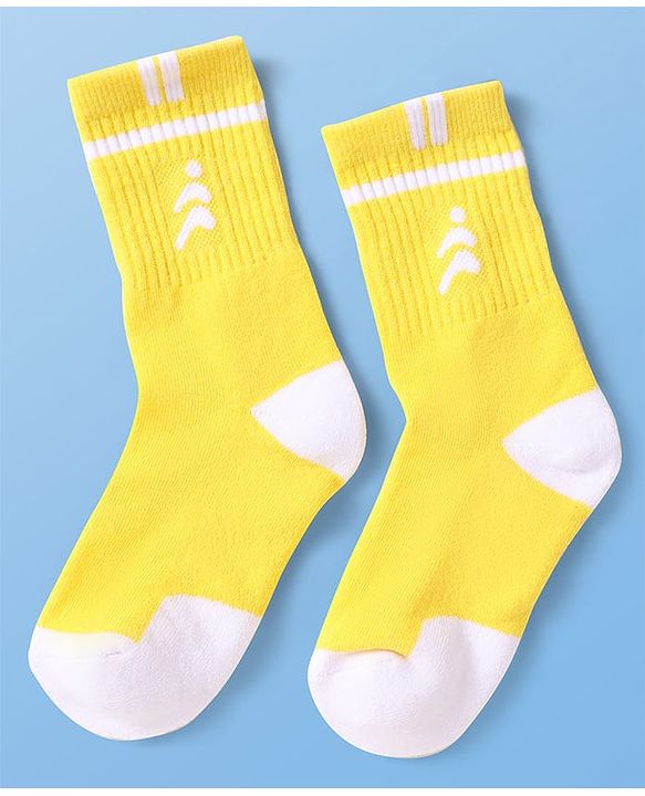 Pine Active Cotton Lycra Knit Breathable Athletic Calf Length Socks With Logo Design Pack of 3 - Red, Yellow & White