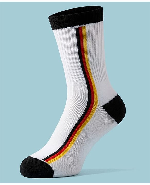 Pine Active Cotton Lycra Knit Breathable Athletic Calf Length Socks With Logo Design Pack of 3 - Red, Yellow & White