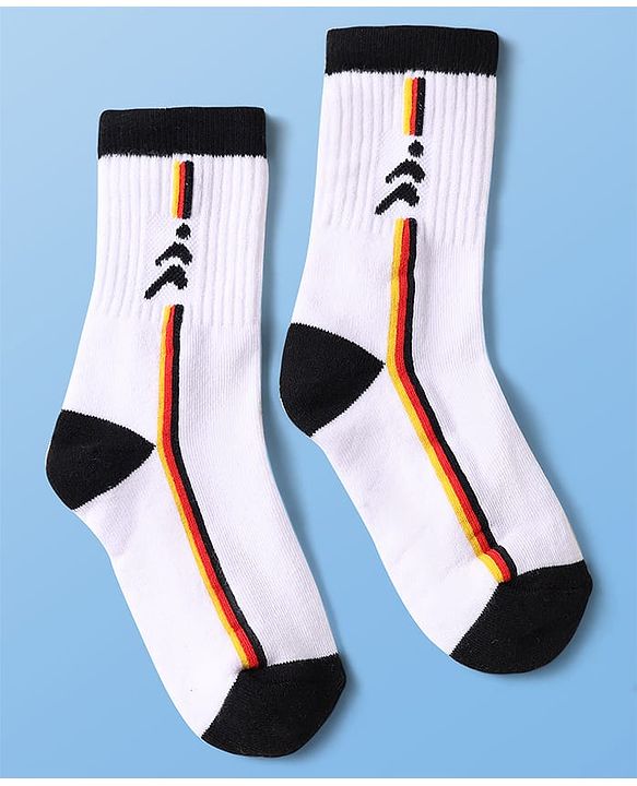 Pine Active Cotton Lycra Knit Breathable Athletic Calf Length Socks With Logo Design Pack of 3 - Red, Yellow & White