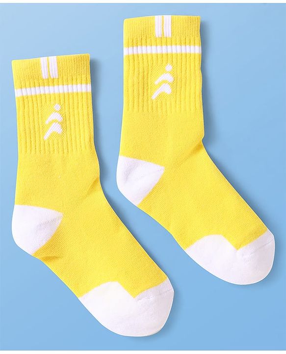 Pine Active Cotton Lycra Knit Breathable Athletic Calf Length Socks With Logo Design Pack of 3 - Red, Yellow & White