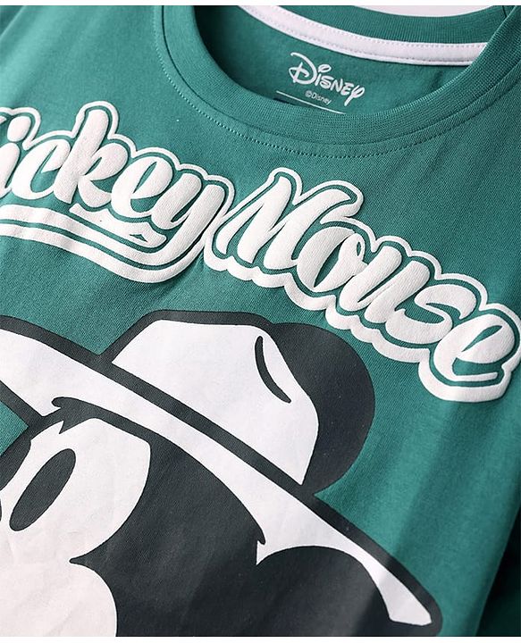 Pine Kids Disney Single Jersey Knit Half Sleeves Oversize Drop Shoulder T-Shirt With Mickey Mouse Graphic And Badge Detailing - Olive Green