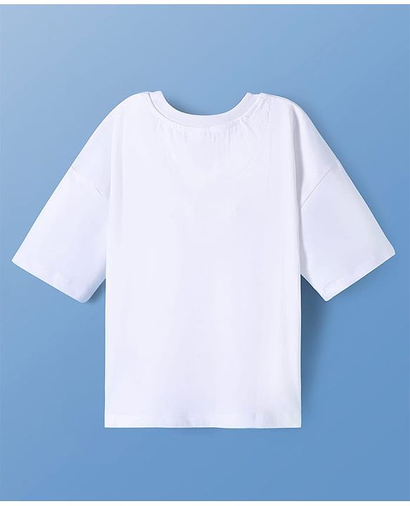 Pine Kids Disney Single Jersey Knit Half Sleeves Oversized Drop Shoulder T-Shirt With Mickey & Friends Graphic - White