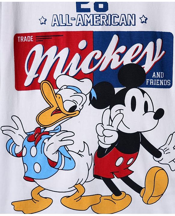 Pine Kids Disney Single Jersey Knit Half Sleeves Oversized Drop Shoulder T-Shirt With Mickey & Friends Graphic - White