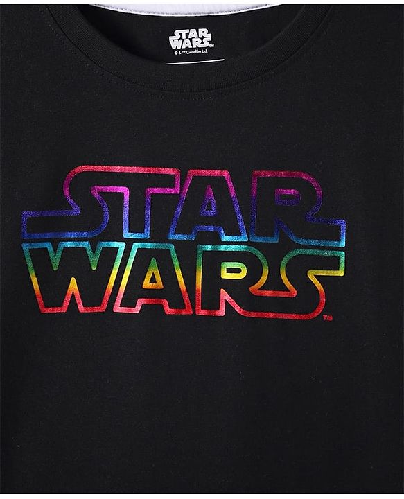 Pine Kids Lucas Single Jersey Knit Half Drop Shoulder Sleeves Oversized T-Shirt with Star Wars Holographic - Black