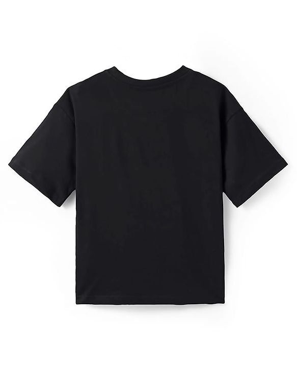 Pine Kids Lucas Single Jersey Knit Half Drop Shoulder Sleeves Oversized T-Shirt with Star Wars Holographic - Black