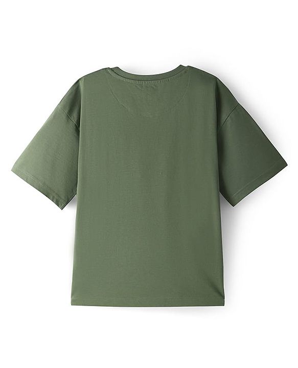 Pine Kids Lucas Single Jersey Knit Half Sleeves Drop Shoulder T-Shirt With Storm Trooper Graphic - Olive Green
