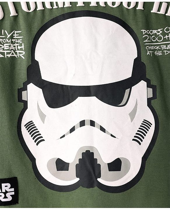 Pine Kids Lucas Single Jersey Knit Half Sleeves Drop Shoulder T-Shirt With Storm Trooper Graphic - Olive Green