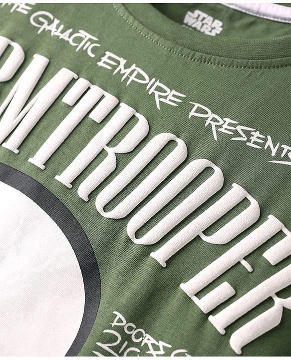 Pine Kids Lucas Single Jersey Knit Half Sleeves Drop Shoulder T-Shirt With Storm Trooper Graphic - Olive Green