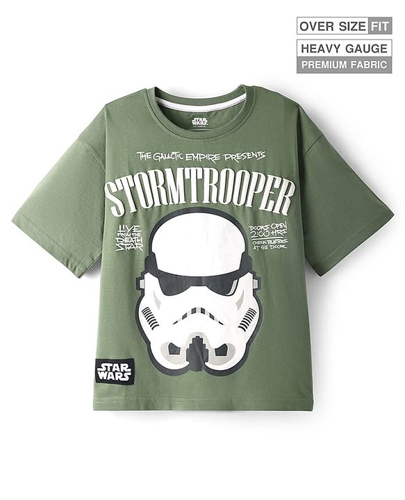 Pine Kids Lucas Single Jersey Knit Half Sleeves Drop Shoulder T-Shirt With Storm Trooper Graphic - Olive Green