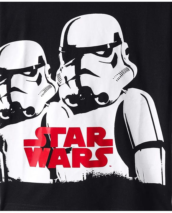 Pine Kids Lucas Single Jersey Knit Half Sleeves Oversized Drop Shoulder T-Shirt With Storm Trooper Graphic & Gel Print Detailing - Black