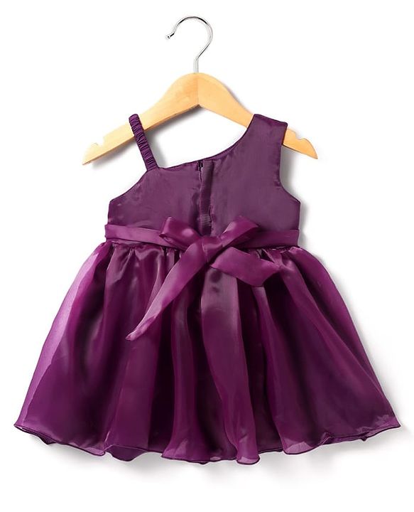 Babyhug Woven Sleeveless One Shoulder Party Dress With Sequin & Floral Embroidery & Applique - Wine