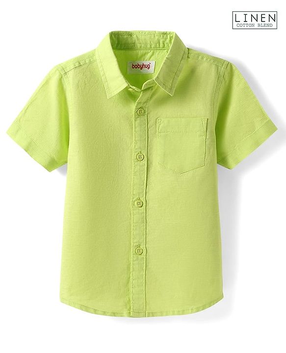 Babyhug Cotton Linen Half Sleeves Solid Shirt- Lime Green