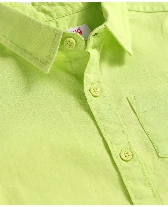 Babyhug Cotton Linen Half Sleeves Solid Shirt- Lime Green
