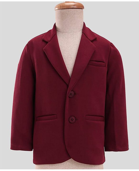 Babyhug Woven Full Sleeves Solid 3 Piece Party Suit With Bow - Maroon