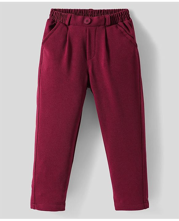 Babyhug Woven Full Sleeves Solid 3 Piece Party Suit With Bow - Maroon