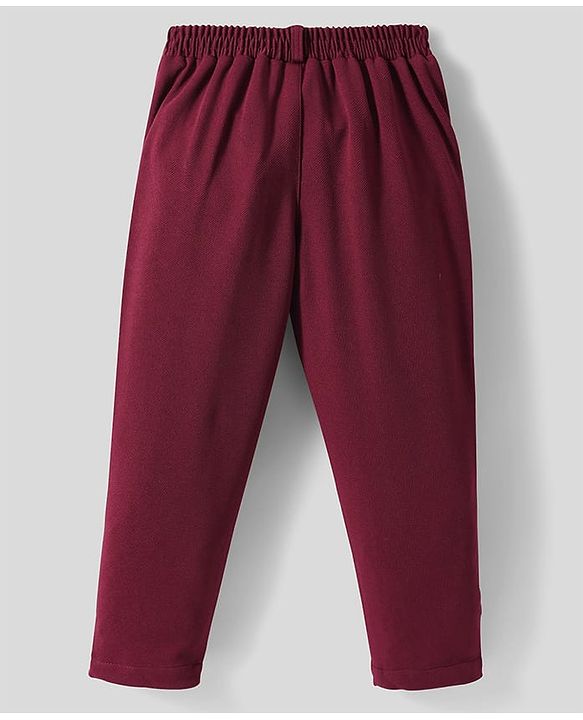 Babyhug Woven Full Sleeves Solid 3 Piece Party Suit With Bow - Maroon