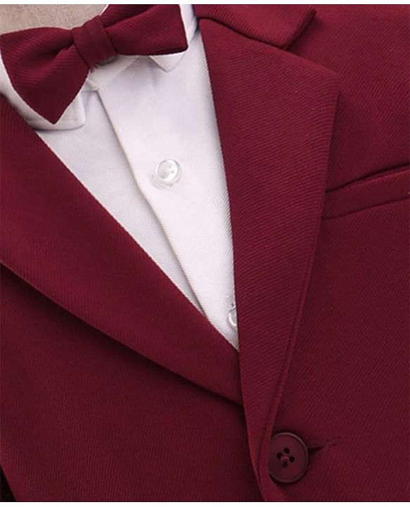Babyhug Woven Full Sleeves Solid 3 Piece Party Suit With Bow - Maroon