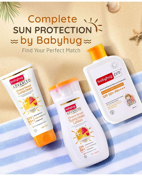 Babyhug Advanced Mineral Based Sunscreen Lotion with SPF 30 +, PA+++, Broad Spectrum (UVA/UVB) Protection & No White Cast - 200ml