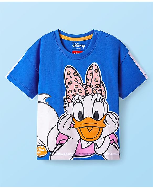 Babyhug Disney Single Jersey Half Sleeves Oversize Drop Shoulder T-Shirt & Shorts Set With Daisy Duck Graphics - Blue