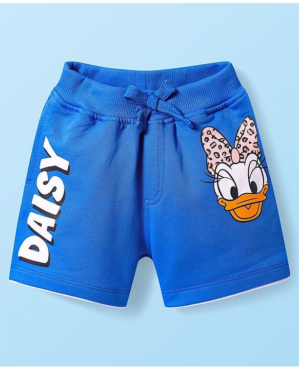 Babyhug Disney Single Jersey Half Sleeves Oversize Drop Shoulder T-Shirt & Shorts Set With Daisy Duck Graphics - Blue