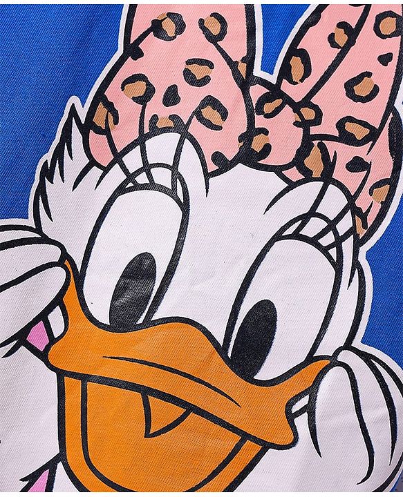Babyhug Disney Single Jersey Half Sleeves Oversize Drop Shoulder T-Shirt & Shorts Set With Daisy Duck Graphics - Blue