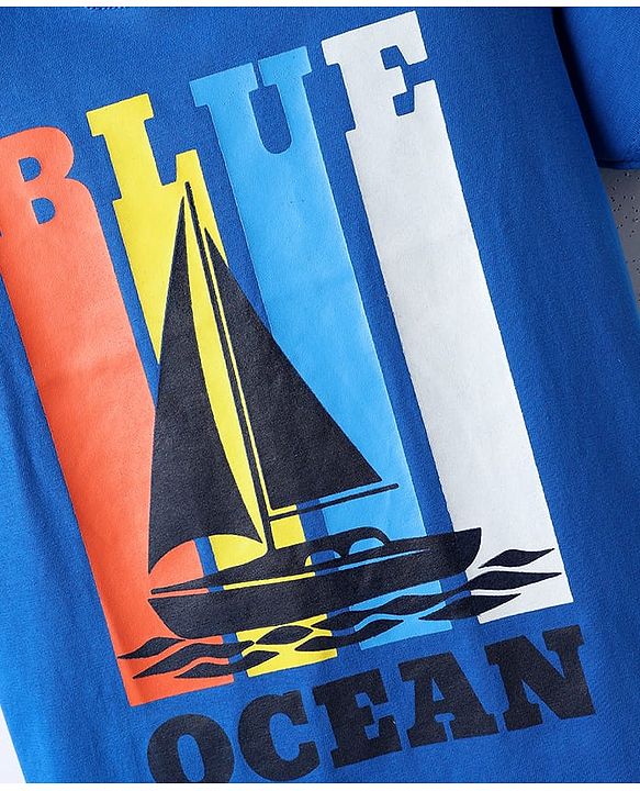 Babyhug Cotton Knit Half Sleeves T-Shirt with Nautical Theme Print - Blue