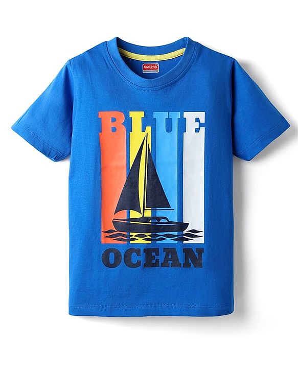 Babyhug Cotton Knit Half Sleeves T-Shirt with Nautical Theme Print - Blue