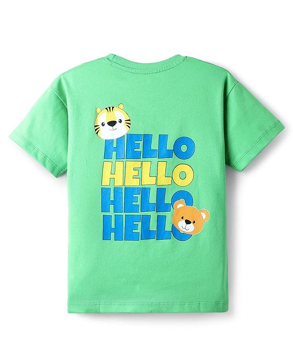 Babyhug Cotton Knit Half Sleeves Oversized Drop Shoulder T-Shirt With Front & Back Have A Nice Day Text Print - Light Green