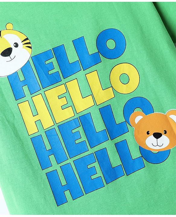 Babyhug Cotton Knit Half Sleeves Oversized Drop Shoulder T-Shirt With Front & Back Have A Nice Day Text Print - Light Green