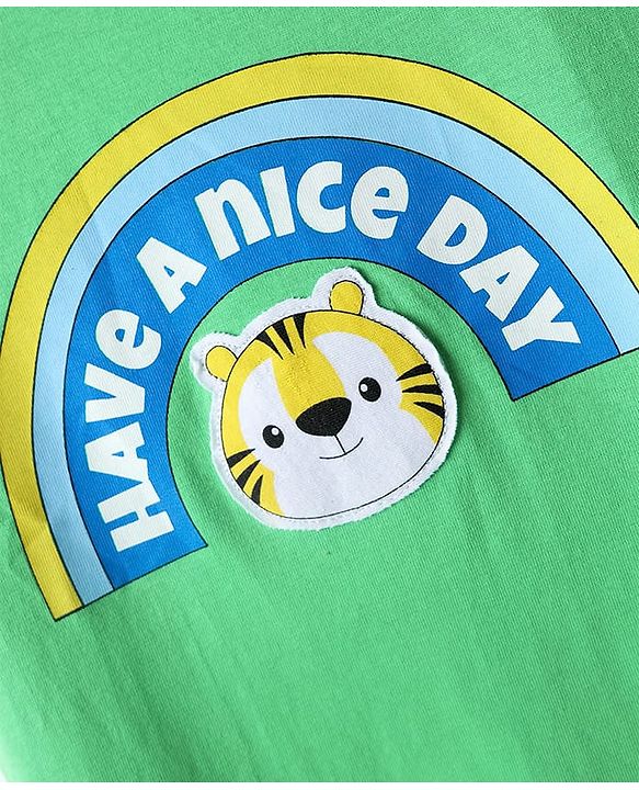 Babyhug Cotton Knit Half Sleeves Oversized Drop Shoulder T-Shirt With Front & Back Have A Nice Day Text Print - Light Green