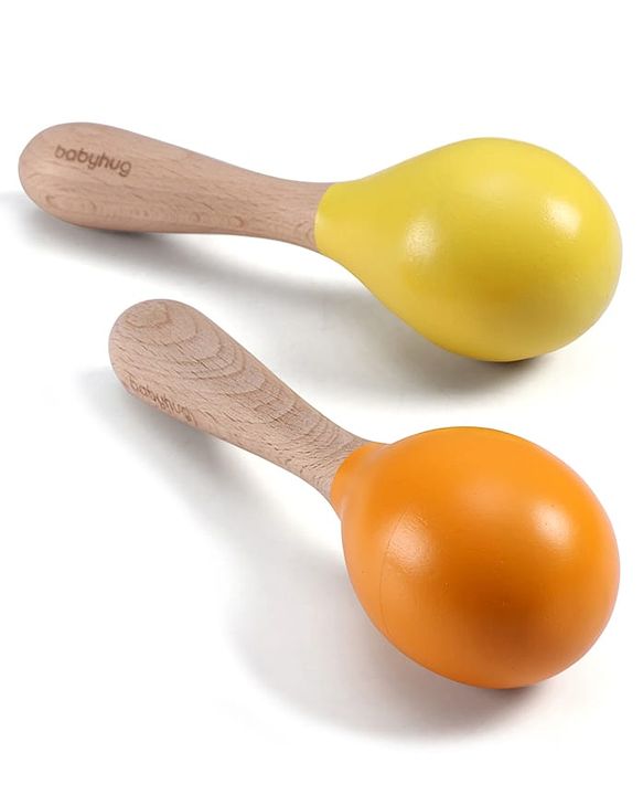 Babyhug Maracas Wooden Rattle Toy Set of 2 for Babies & Toddlers|Sensory Play|Fine Motor Skills & Brain Development|Multicolour|BIS Certified