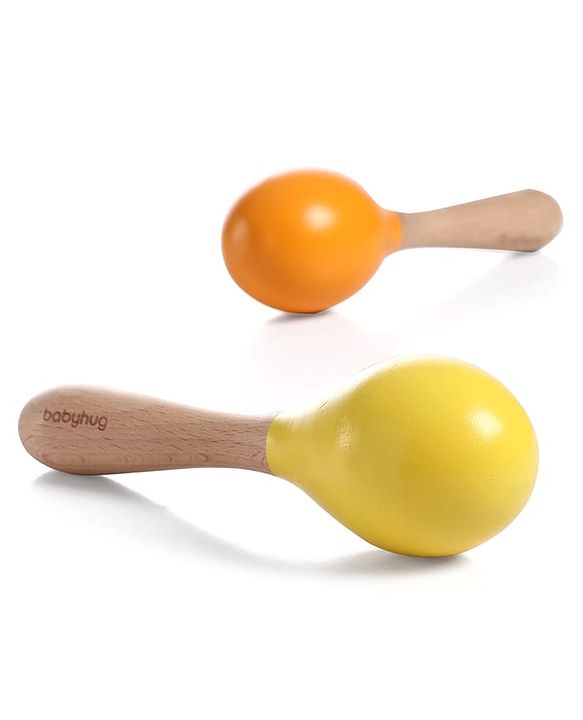 Babyhug Maracas Wooden Rattle Toy Set of 2 for Babies & Toddlers|Sensory Play|Fine Motor Skills & Brain Development|Multicolour|BIS Certified