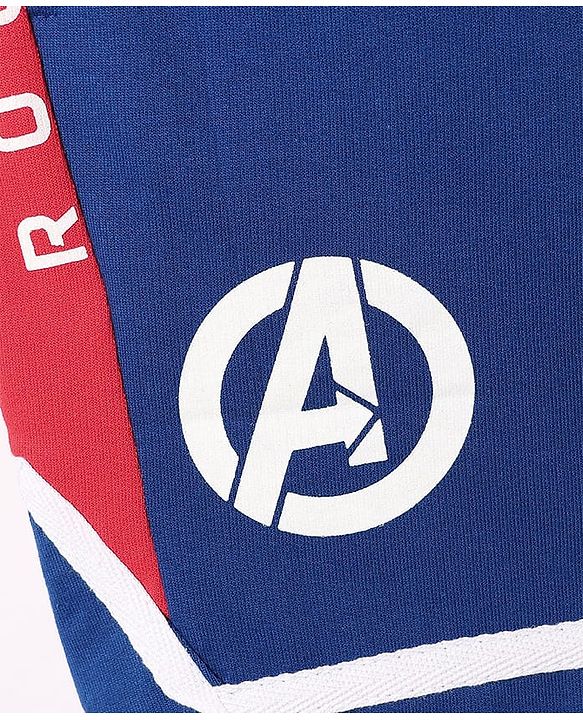 Pine Kids Marvel Terry Knit Knee Length Cut & Sew Shorts With Avengers Graphics & Badge Detailing - Blue