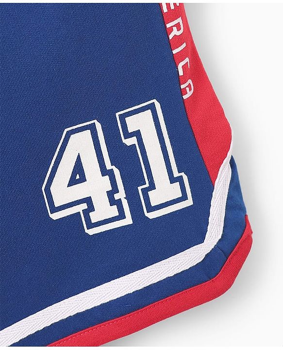 Pine Kids Marvel Terry Knit Knee Length Cut & Sew Shorts With Avengers Graphics & Badge Detailing - Blue