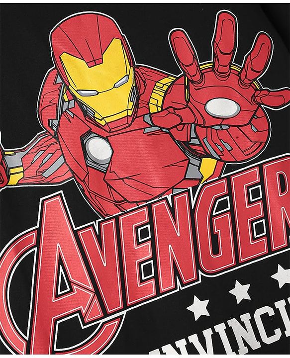 Pine Kids Marvel Single Jersey Knit Half Sleeves Oversized Drop Shoulder Raglan T-Shirt And Shorts Set With Avengers Graphics - Red & Black