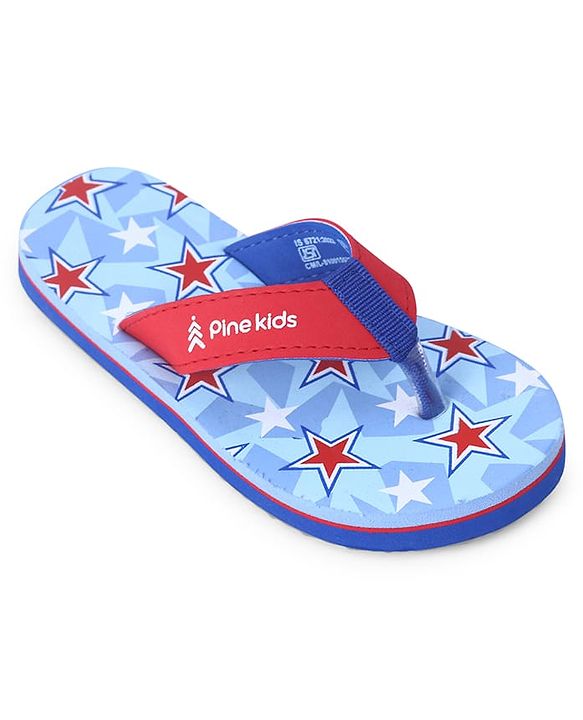 Pine Kids Slip On Flip Flops  with Stars Print - Light Blue & Red
