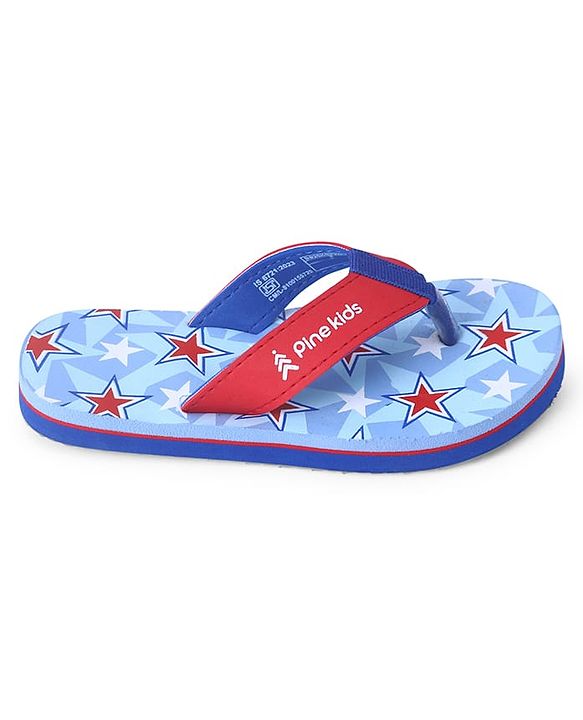 Pine Kids Slip On Flip Flops  with Stars Print - Light Blue & Red