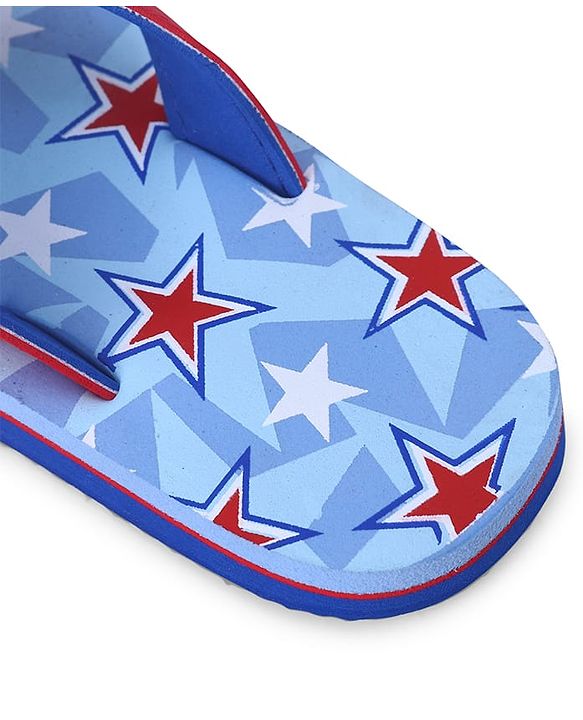 Pine Kids Slip On Flip Flops  with Stars Print - Light Blue & Red