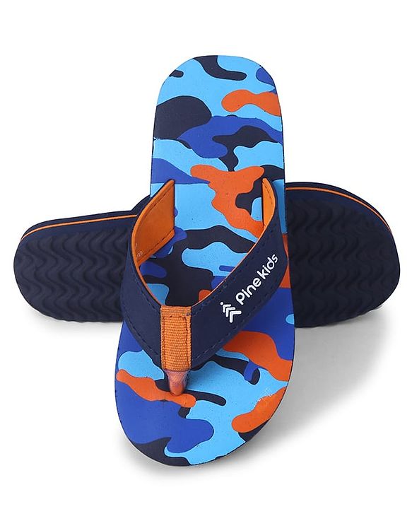 Pine Kids Slip On Flip Flops  with Camouflage Print - Blue