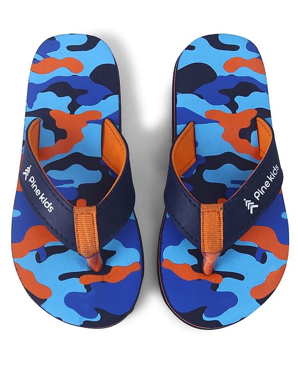 Pine Kids Slip On Flip Flops  with Camouflage Print - Blue