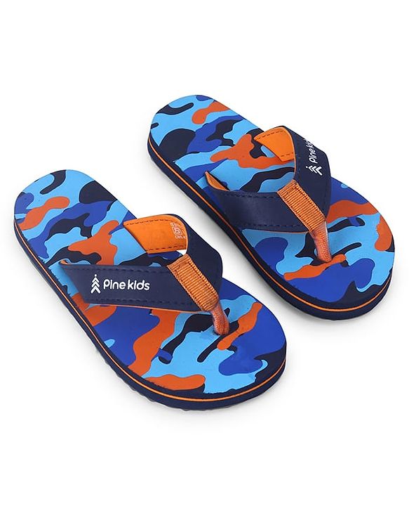 Pine Kids Slip On Flip Flops  with Camouflage Print - Blue