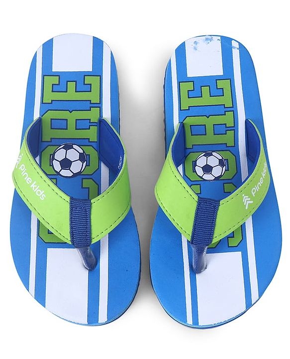 Pine Kids Slip On Flip Flops  with Soccer Print - Blue & Green