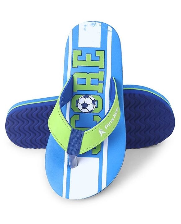 Pine Kids Slip On Flip Flops  with Soccer Print - Blue & Green