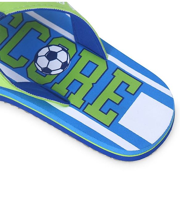 Pine Kids Slip On Flip Flops  with Soccer Print - Blue & Green