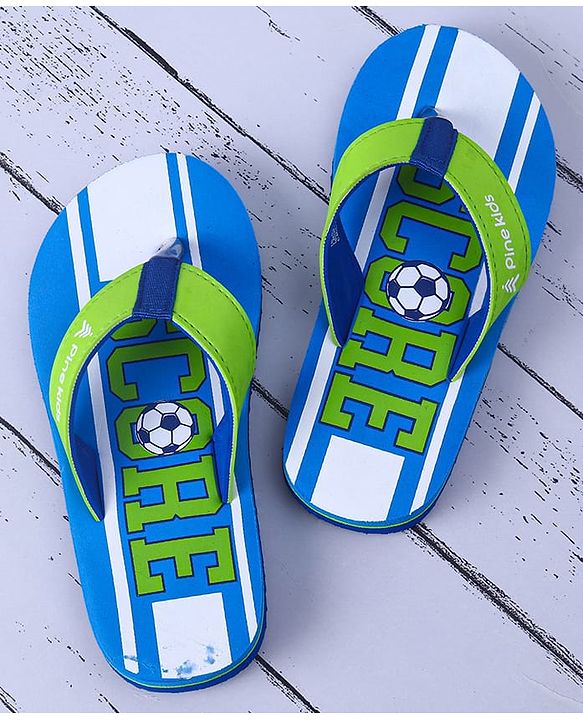 Pine Kids Slip On Flip Flops  with Soccer Print - Blue & Green