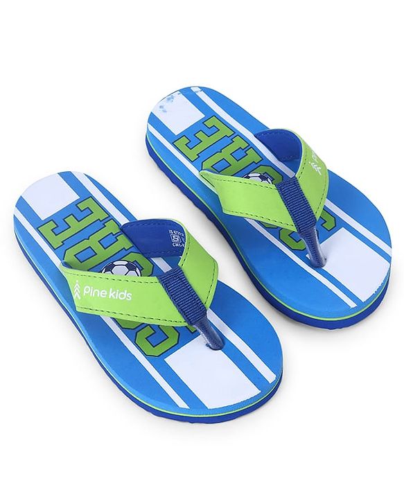 Pine Kids Slip On Flip Flops  with Soccer Print - Blue & Green