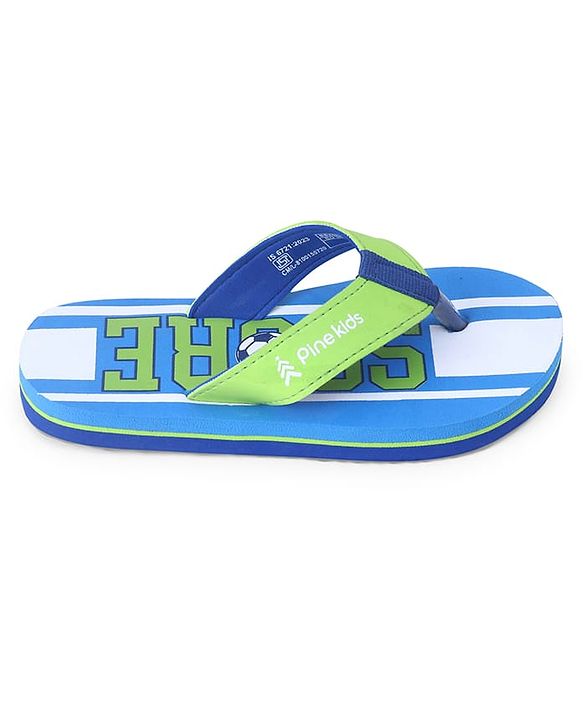 Pine Kids Slip On Flip Flops  with Soccer Print - Blue & Green