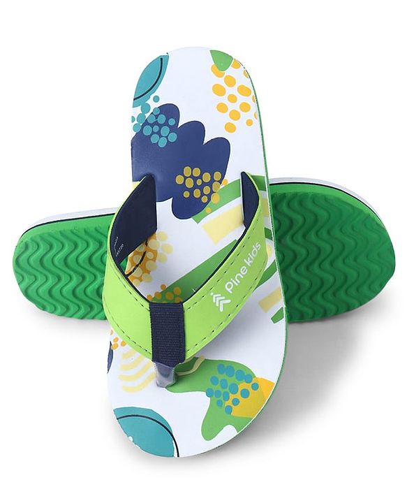 Pine Kids Slip On Flip Flops with Abstract Print - Yellow & Green